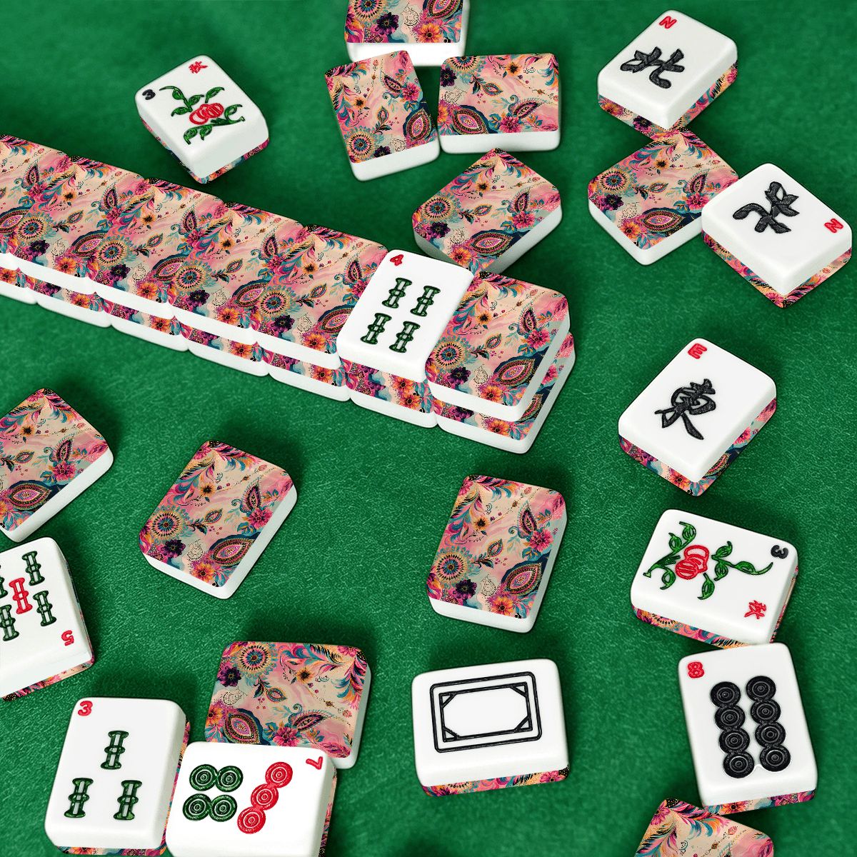 Boho Floral Infusion Bejweled Watercolor American Mahjong Tiles And Carry Case - Splash Of Mahj And Color Co.