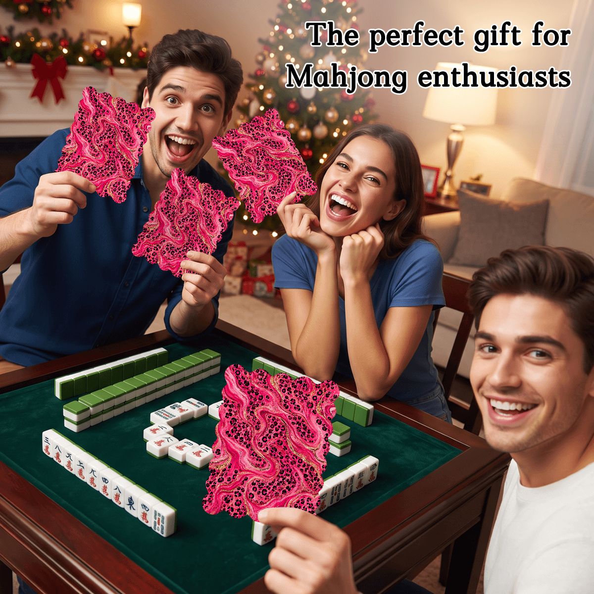 Leopard Luxe Glitz And Glam Pink Scalloped Mahjong Shuffler Cards Set of 4 - Splash Of Mahj And Color Co.