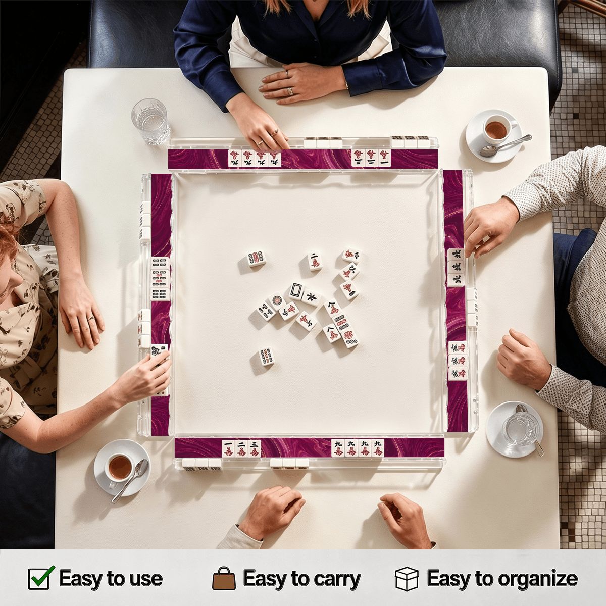 Purple Haze Extended Mahjong Rack Set of 4 Scalloped Magnetic Tile Pusher 20' - Splash Of Mahj And Color Co.