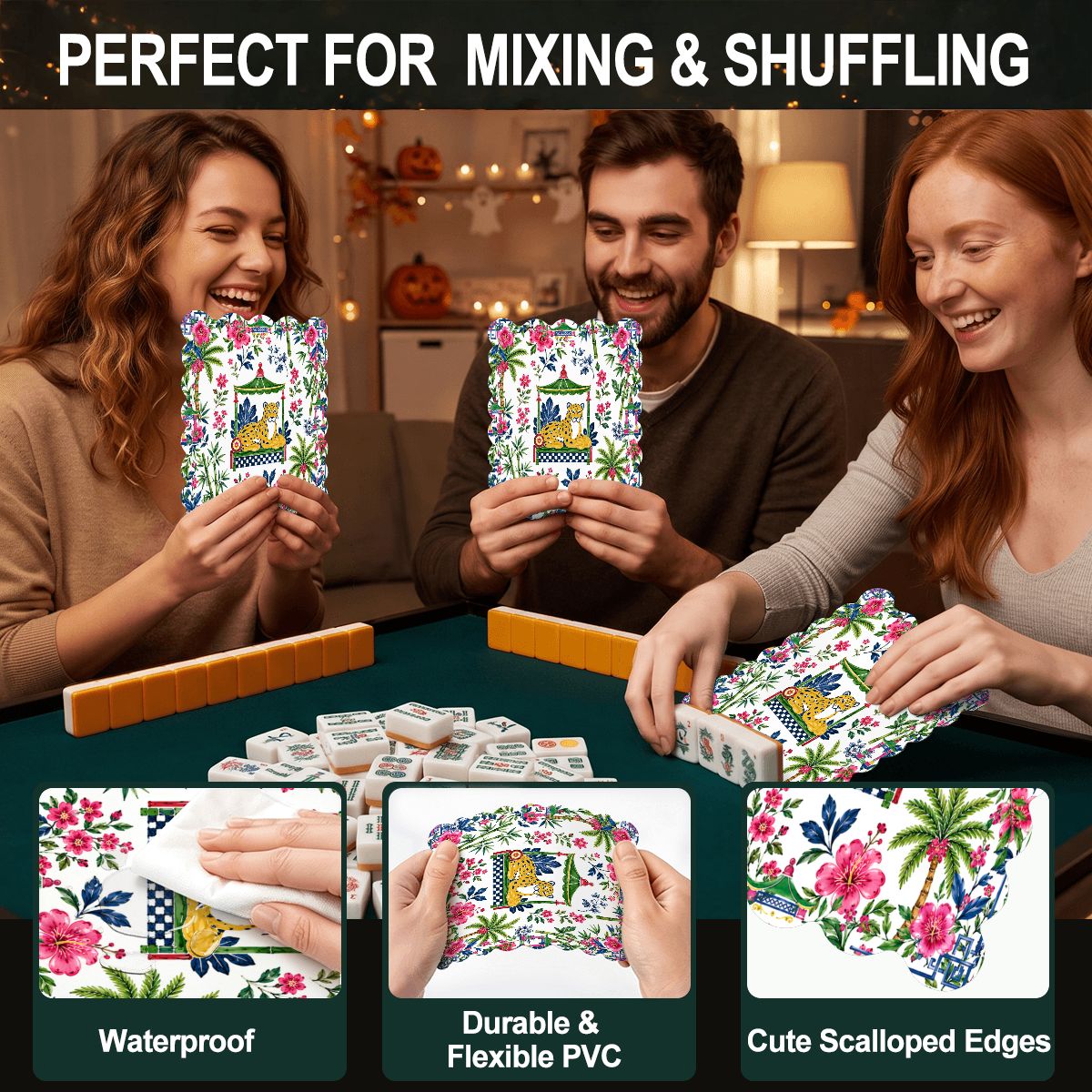 The Jungle King Scalloped Mahjong Shuffler Cards  Set of 4