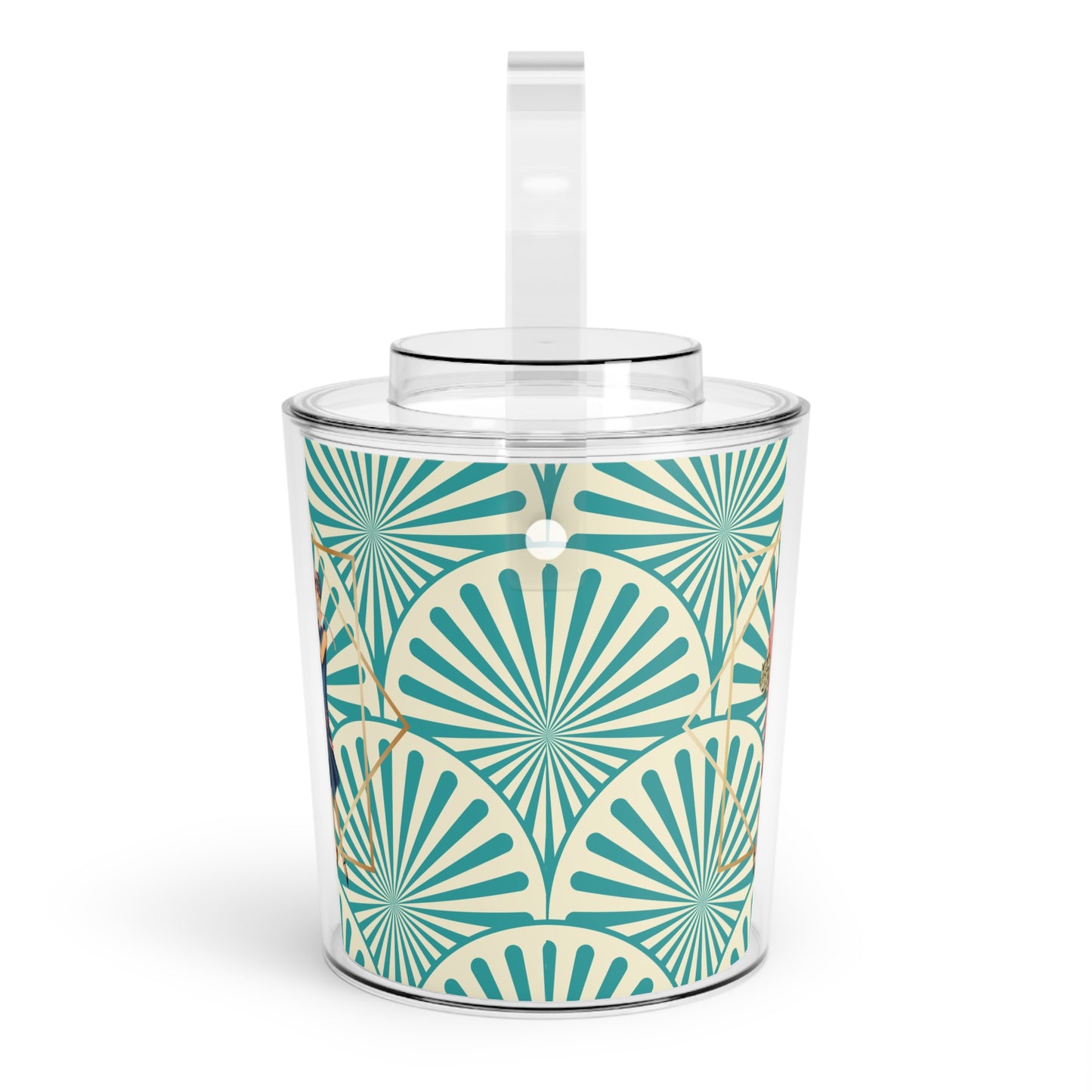 Roaring 1920s Glam Art Deco Party Ice Bucket with Tongs — Vintage 1920s Teal Art Deco Pattern - Splash of Color Co.