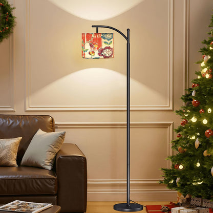 Boho Floral Heritage Modern Arc Floor Lamp, In Coral Blue And Green