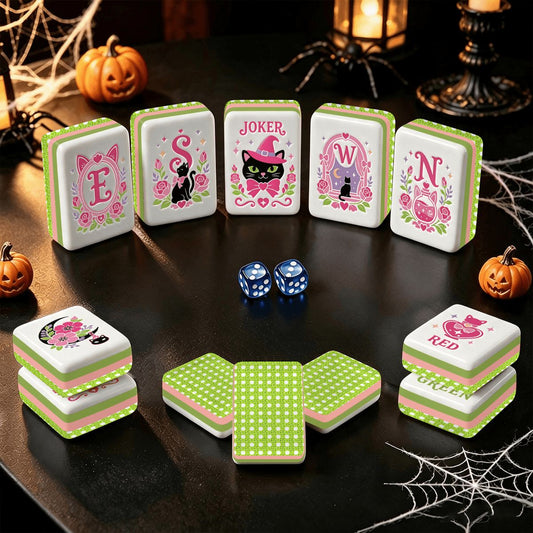 Limoncello Cane Witch's and Kitties Halloween Mahjong Layered Tiles With Carry Case - Splash Of Mahj And Color Co.