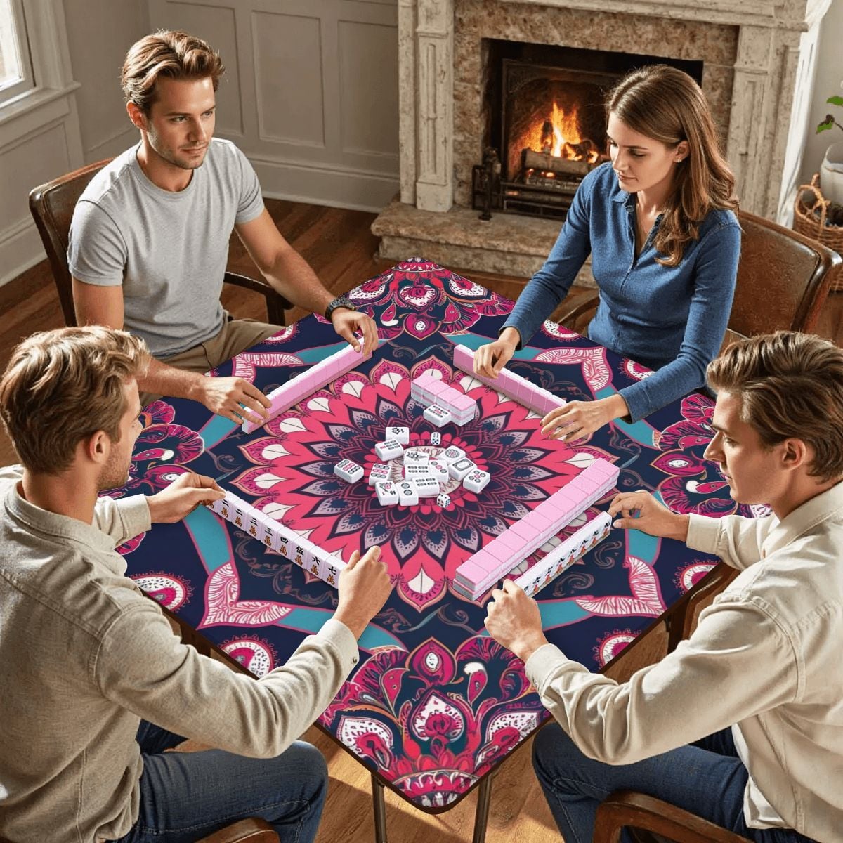 Boho Mandala, Pink, Purple Mahjong Mat - Splash of Color Co.