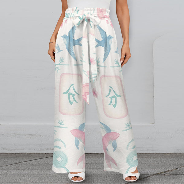 Preppy Mahjong Watercolor Tiles Summer Breeze Wide Legged Pants - Splash of Color Co.