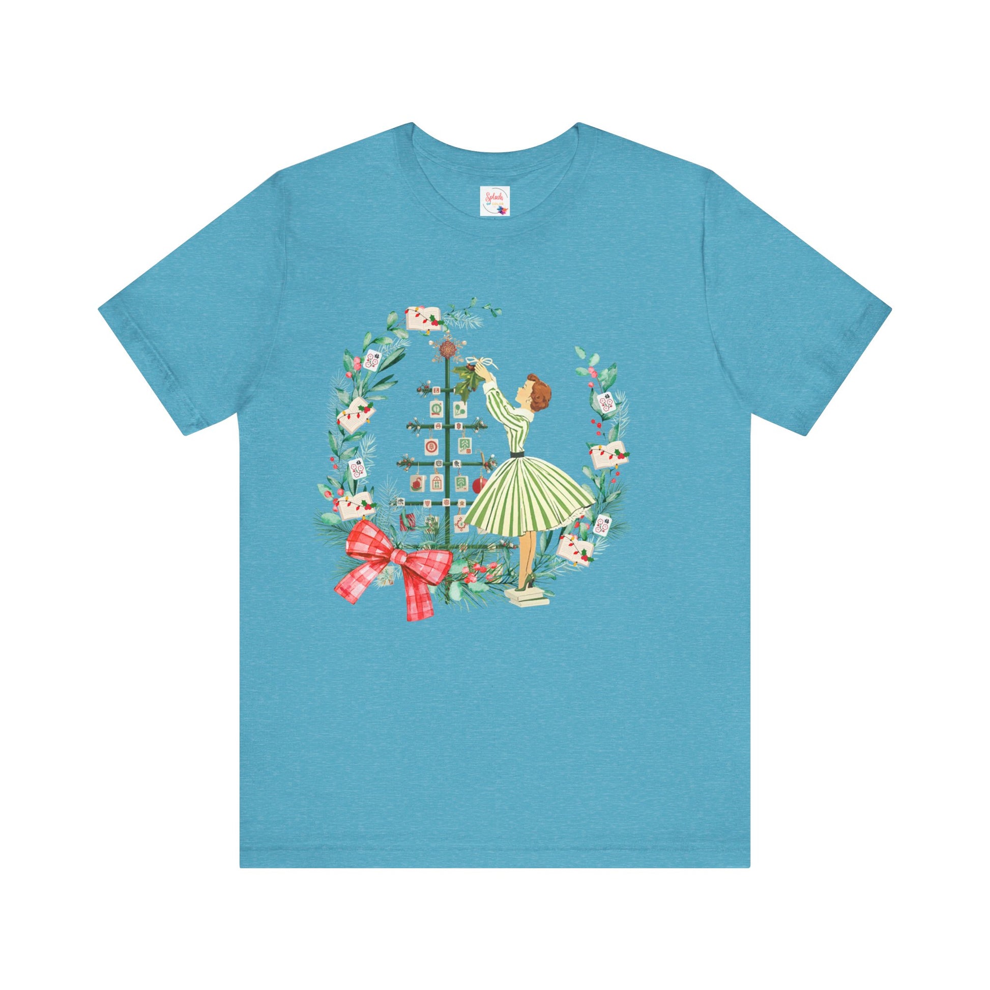 Mahjong Christmas Tee,Vintage Girl, Book Lover, Festive Mahj Gift - Splash of Color Co.