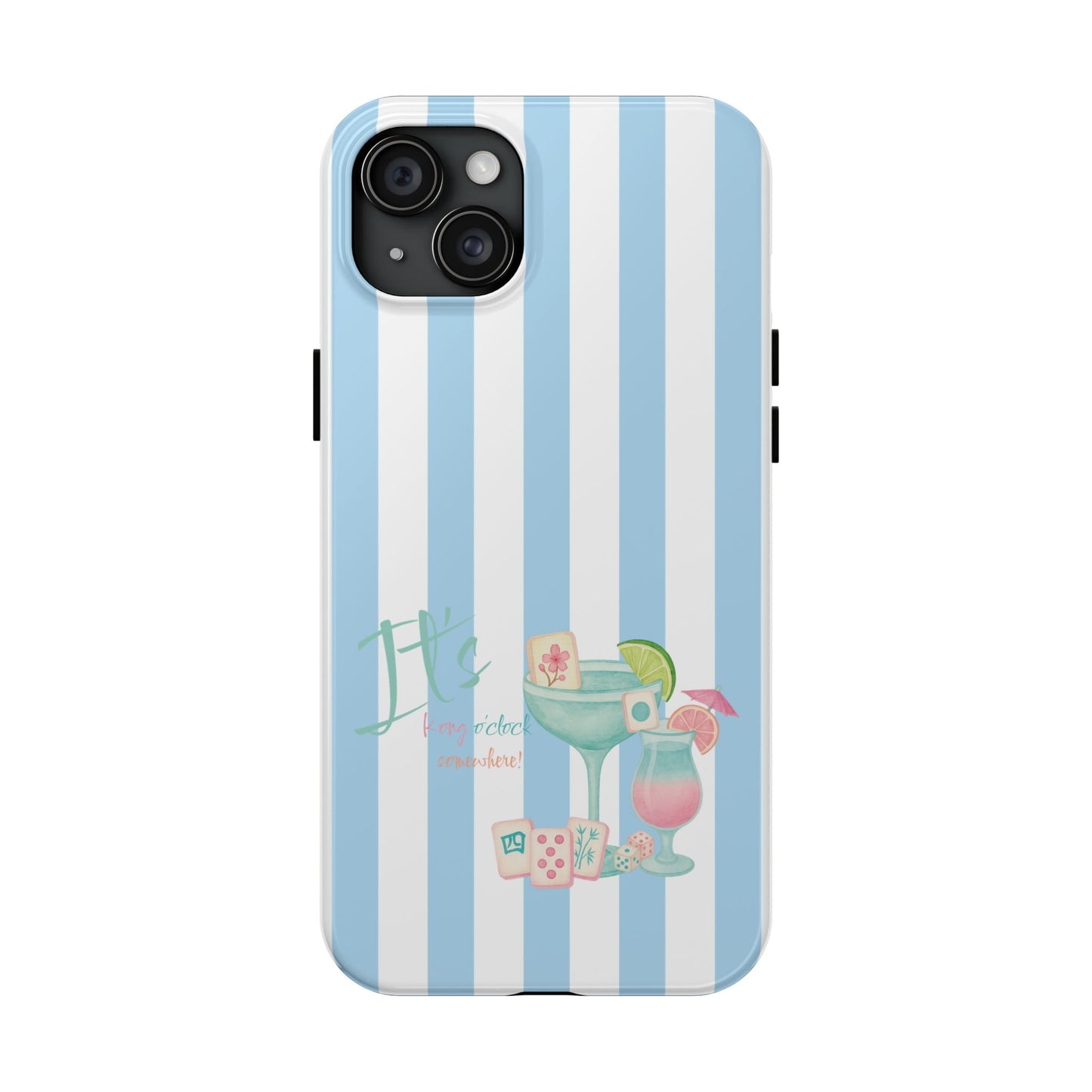 Mahjong Phone Case, Funny It's Kong O' Clock Somewhere, Blue White Preppy Style