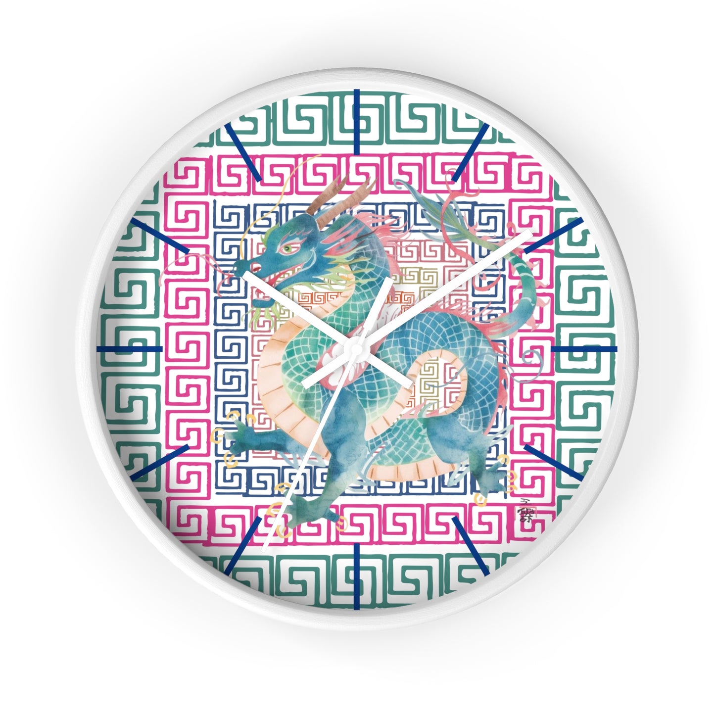 Dragon Motif Wall Clock — Colorful Asian - Inspired Geometric Design - Splash of Color Co.