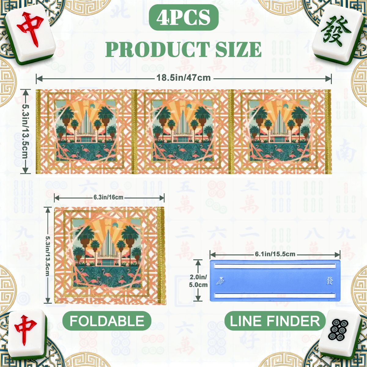 Art Deco Citrus Palm Springs Playfield 4 Mahjong Card Holder with Line Finder - Splash of Color Co.