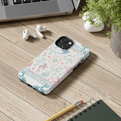 Whimsical Mahjong Tile Pastel Preppy Tough Phone Cases with Vibrant Oriental Designs Mahj Lover Gift