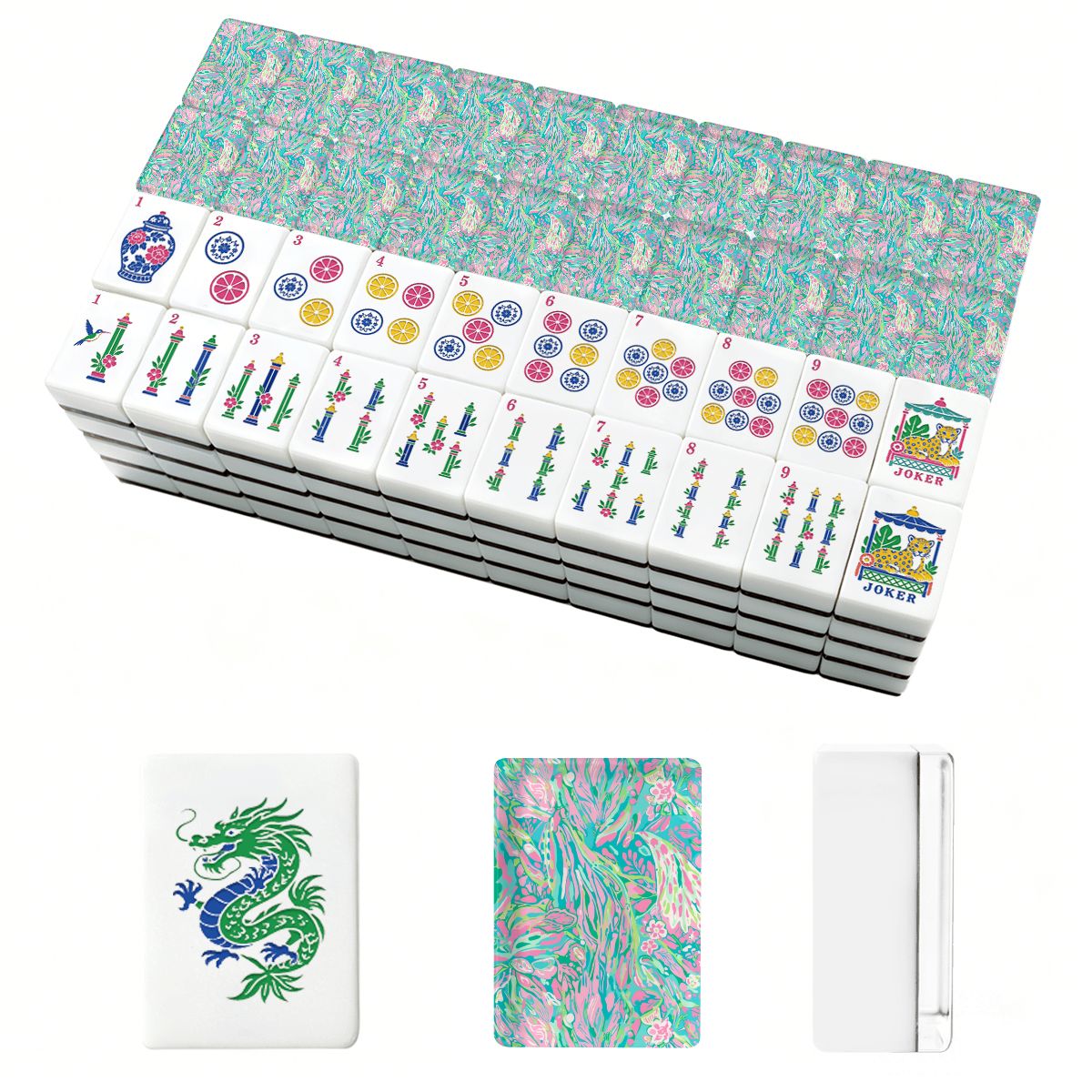 Preppy Chinoiserie Pastel American Mahjong Tiles And Carry Case