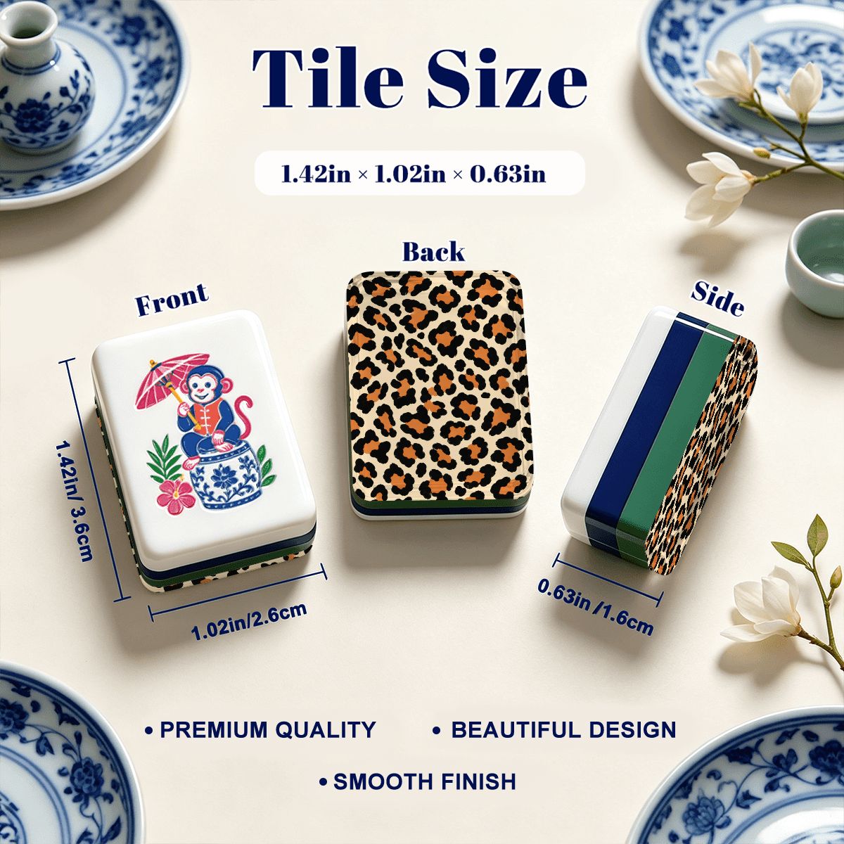 Wild Side Leopard Print Chinoiserie Chic American Mahjong Tiles And Carry Case - Splash Of Mahj And Color Co.