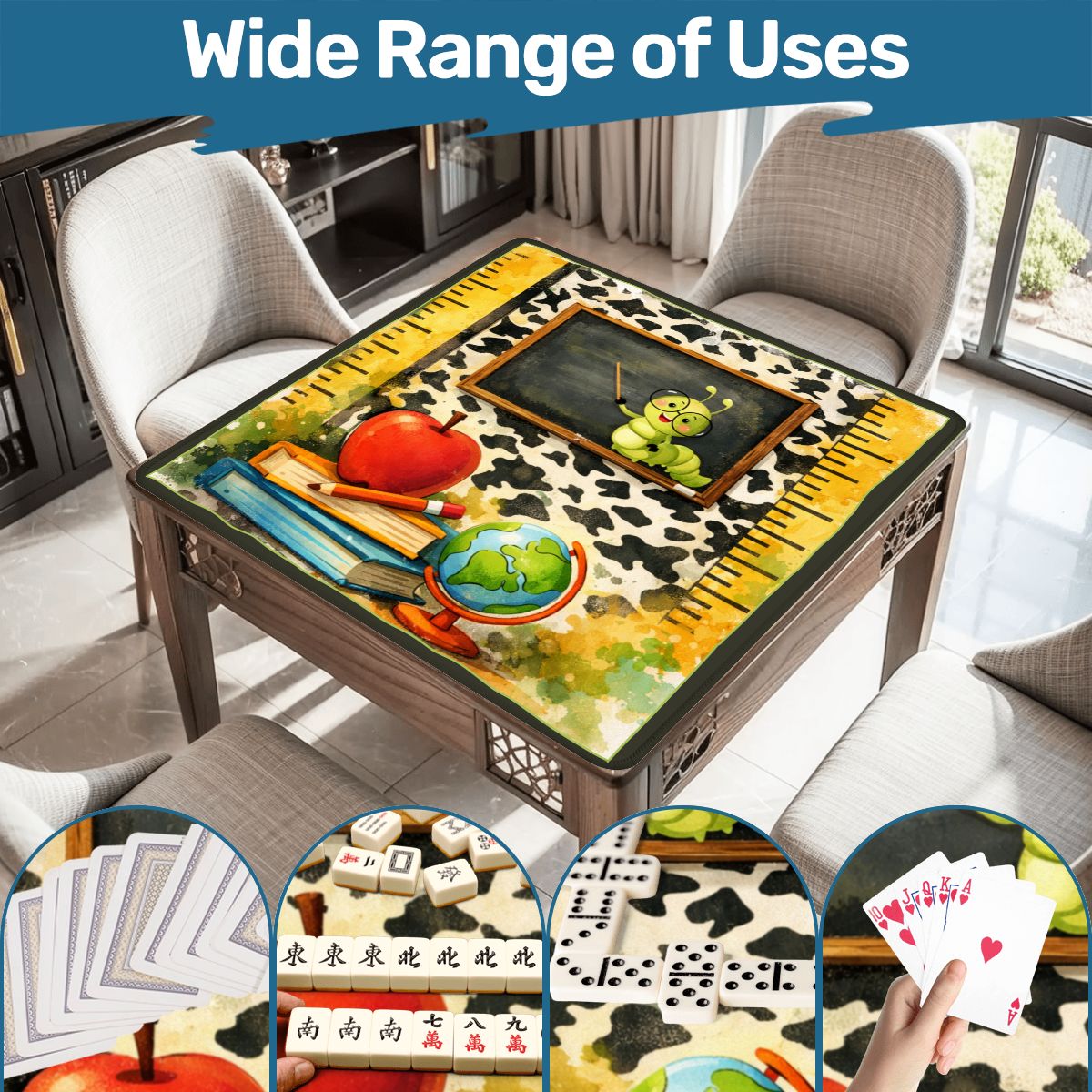Lucky Schoolhouse Teacher Mahjong Mat, Watercolor Designed With Whimsy - Splash of Color Co.