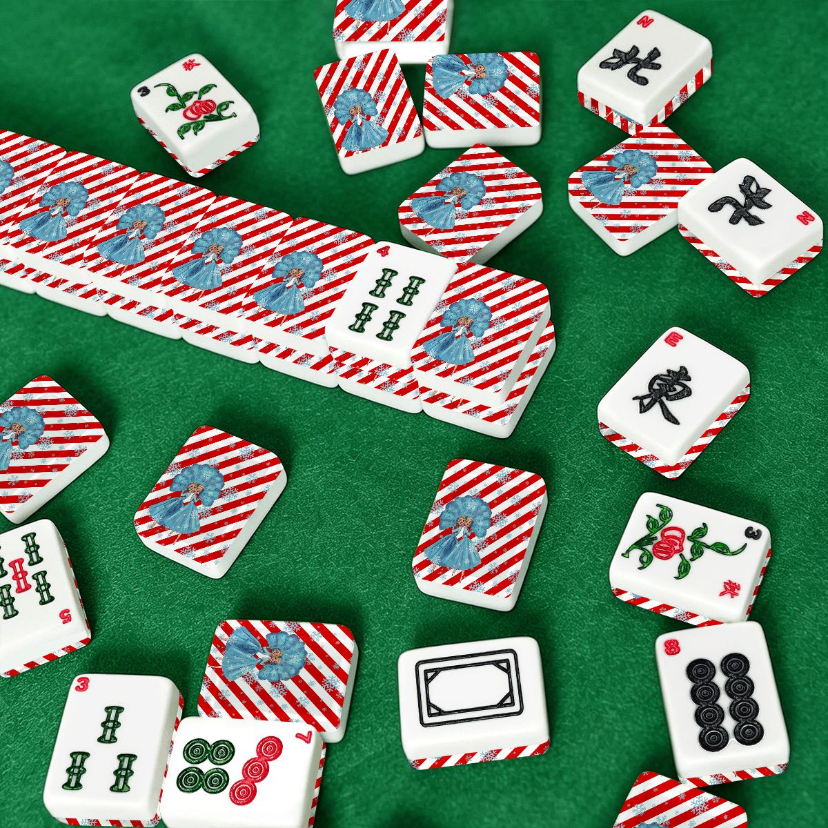 White Christmas Candy Cane Striped Sisters Sisters American Mahjong Tiles - Splash Of Mahj And Color Co.