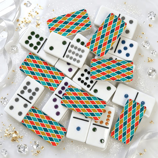Modtastic Harlequin Designed Double 12 Mexican Train Dominoes Set - Splash Of Mahj And Color Co.