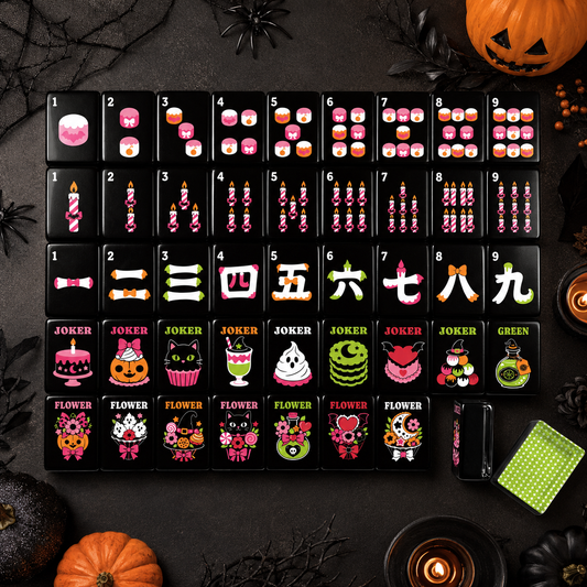 Limencello Cane Back Engraved Halloween Mahjong Tiles Gothic Dessert With Carry Case