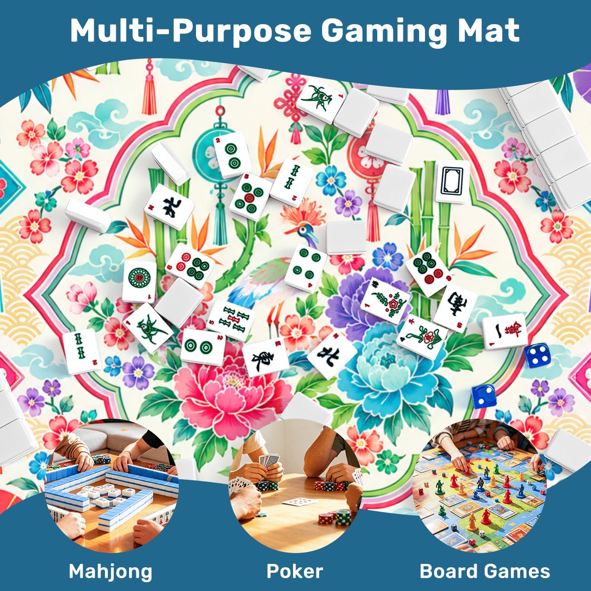Peony & Parasol Mahjong Mat Sleek Surface - Splash Of Mahj And Color Co.