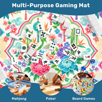 Peony & Parasol Mahjong Mat Sleek Surface - Splash Of Mahj And Color Co.