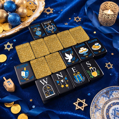 Art Deco Gold Starry Night Hanukkah Mahjong Tiles And Carry Case