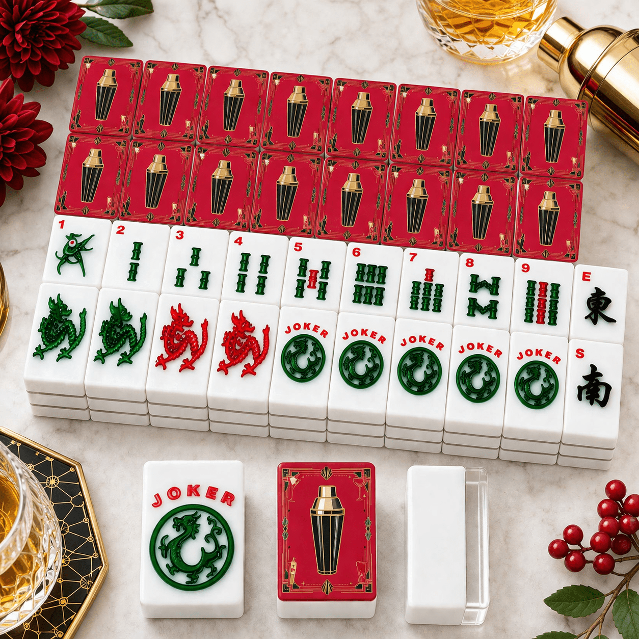 Art Deco Speakeasy Cocktail Shaker American Mahjong Tiles And Carry Case Bundle - Splash of Color Co.