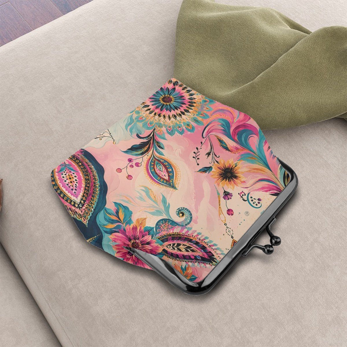 Bejeweled Boho Watercolor Women's Leather Kiss Lock Coin Purse - Splash Of Mahj And Color Co.