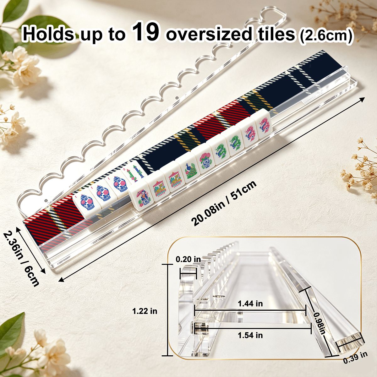 Mad About Plaid Extended Mahjong Rack Set of 4 Scalloped Magnetic Tile Pusher 20' - Splash Of Mahj And Color Co.