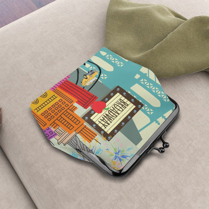 New York City Girl Vintage Leather Kiss Lock Coin Purse - Splash of Color Co.