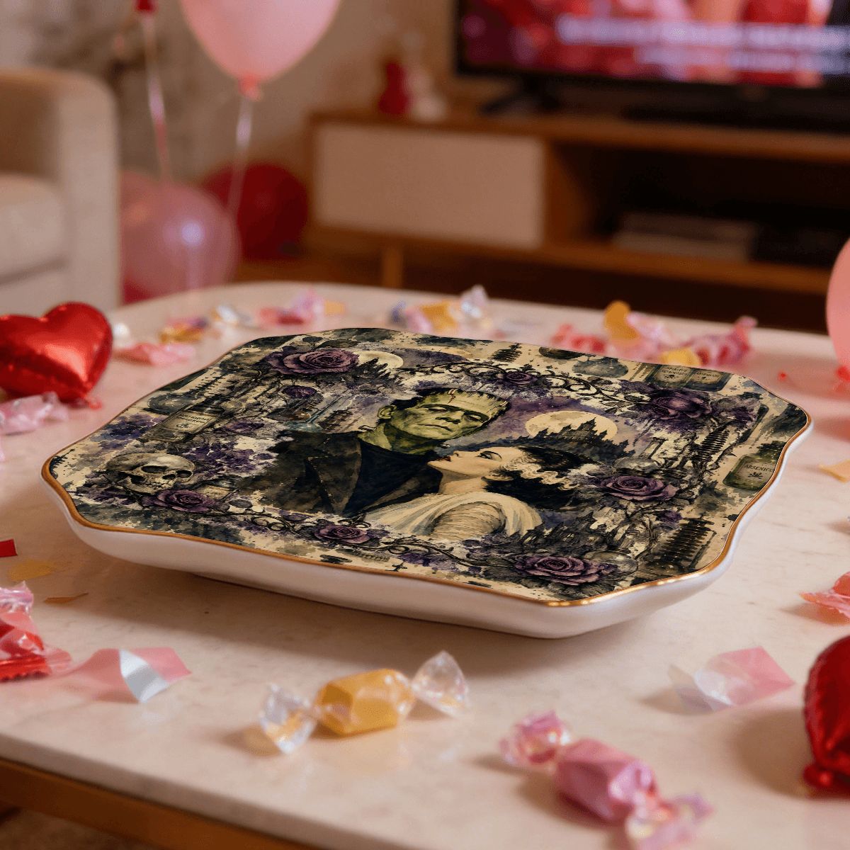 Frankenbride Scalloped Ceramic Mahjong Dice Tray