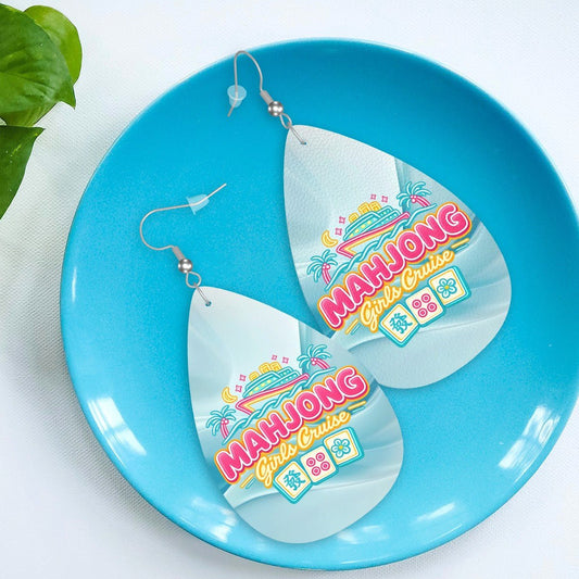 Mahjong Girls Cruise Tropical Wave Leather Teardrop Earrings - Splash of Color Co.