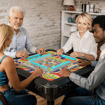 Mahjong Mat, Coral Blue Abstract Floral Modern Mahjong Mat