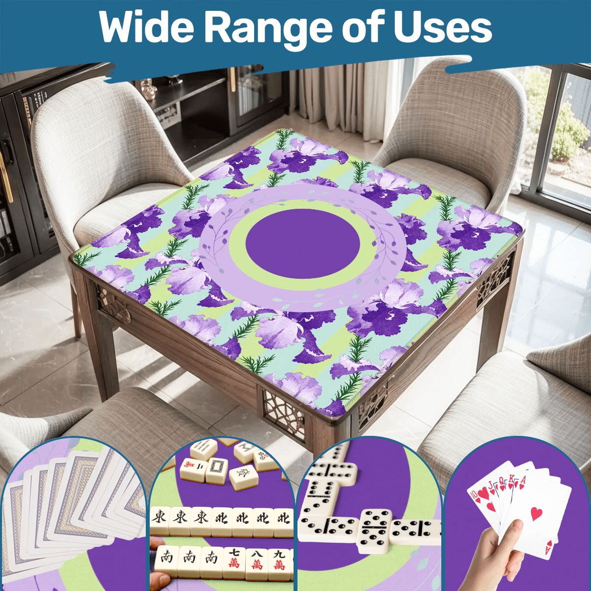 Lavender Luck Iris Flowers Mahjong Mat - Splash Of Mahj And Color Co.