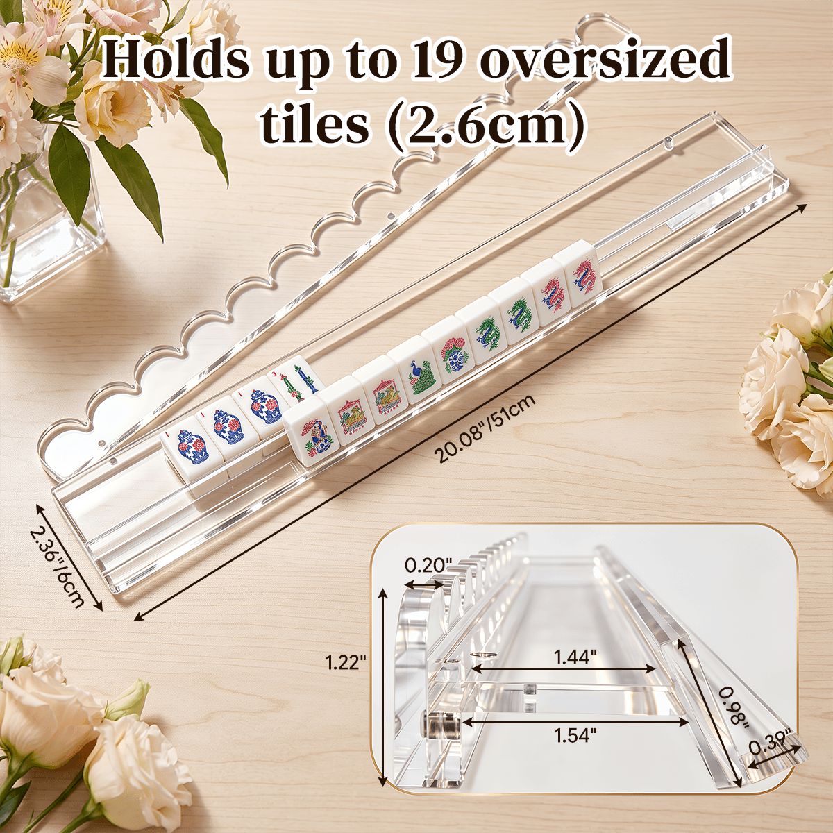 Lotus Botanical Bag Extended Mahjong Clear Rack Set  4pcs Scalloped Pushers