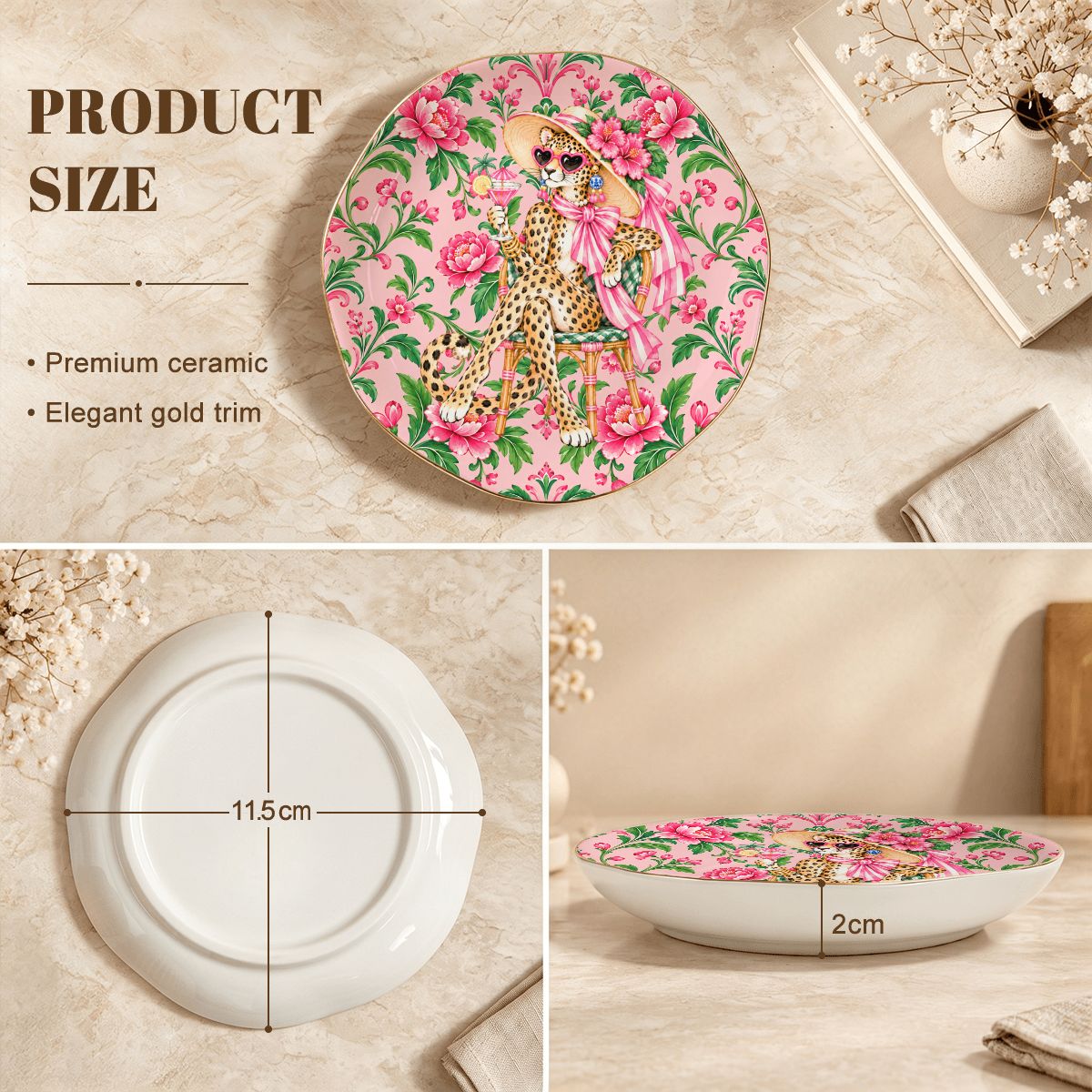 GrandMillenial Chic Leopard Round Scalloped Ceramic Mahjong Dice Tray - Splash Of Mahj And Color Co.