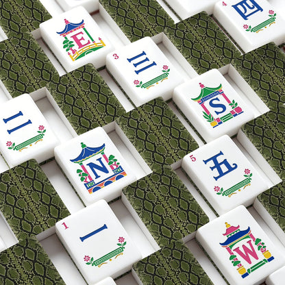 Snake Skin Green Chinoiserie American Mahjong Tiles And Carry Case