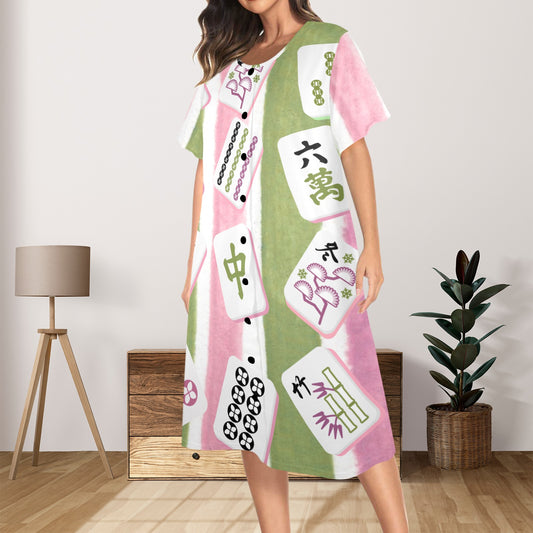 Mahjong Lover Cute Green Pink Mahj Tiles Women's Muumuu Dress