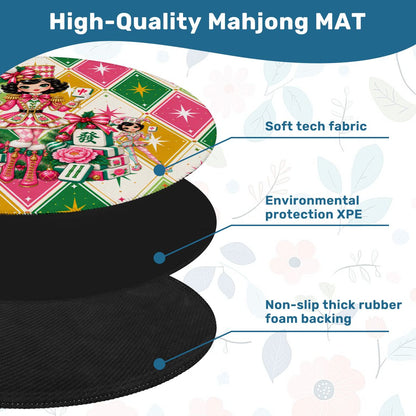 Harlequin Christmas Mahjie The Mascot Round Mahjong Mat - Splash Of Mahj And Color Co.