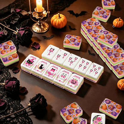 Pumpkins Brew And Witch's Layered Halloween Mahjong Tiles And Carry Case - Splash Of Mahj And Color Co.