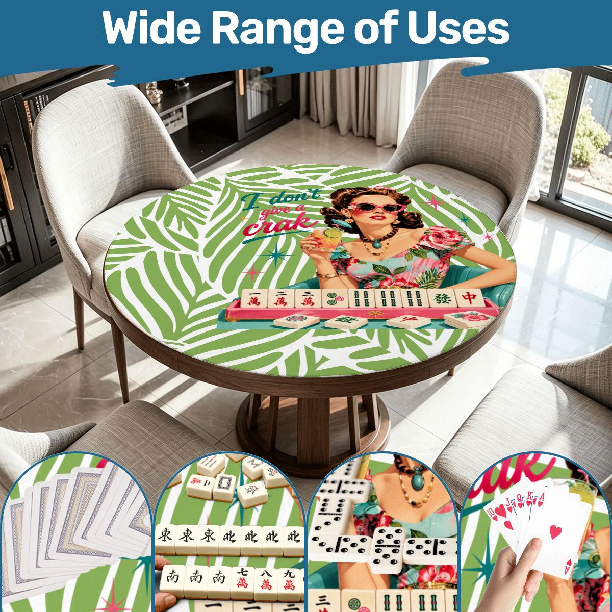 Funny Mahjong Mat I Don't Give A Crak Tropical Round Mahjong Mat