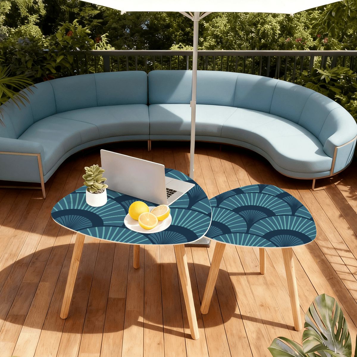 Art Deco Royal Blue Modern NestingTriangle Coffee Table Set - Splash of Color Co.