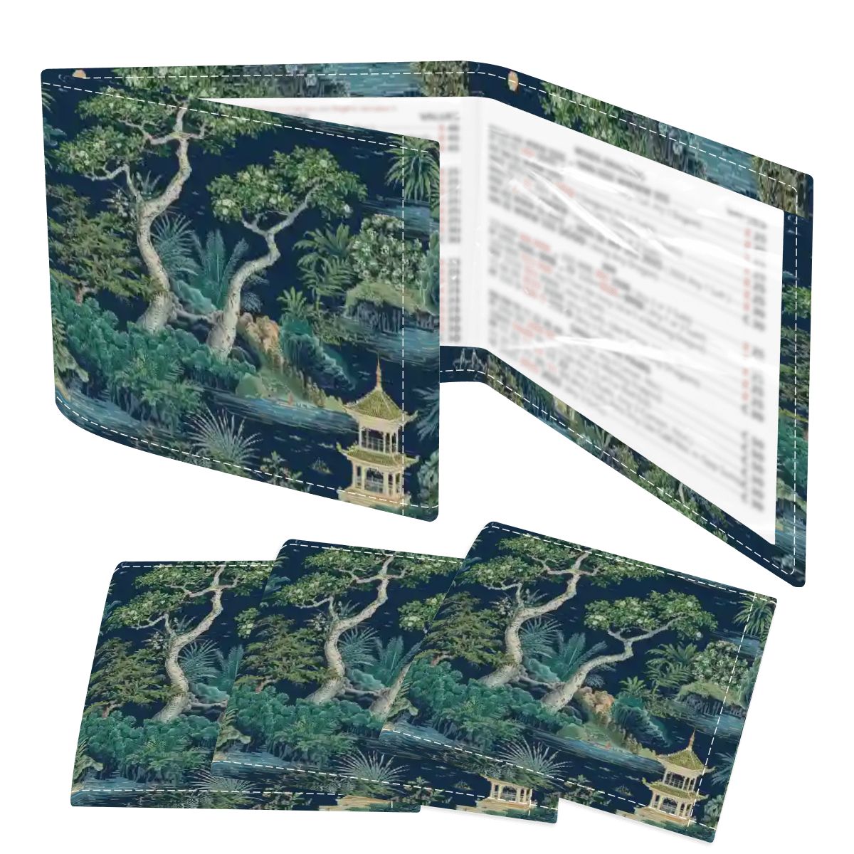 Asian Zen Garden Chinoiserie Blue, Green Designed 4 Mahjong Card Holder with Line Finder - Splash of Color Co.