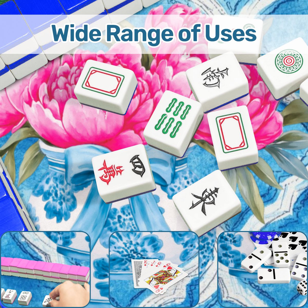 Mahjong Chinoiserie Mat, Pink Blue, The Peony - Powered Prosperity Pad - Splash of Color Co.