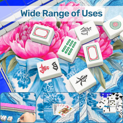 Mahjong Chinoiserie Mat, Pink Blue, The Peony - Powered Prosperity Pad - Splash of Color Co.