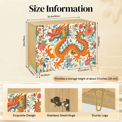 Asian Dragon Chinoiserie Orange Blue Green Modern Wooden Storage Cabinet - Splash of Color Co.