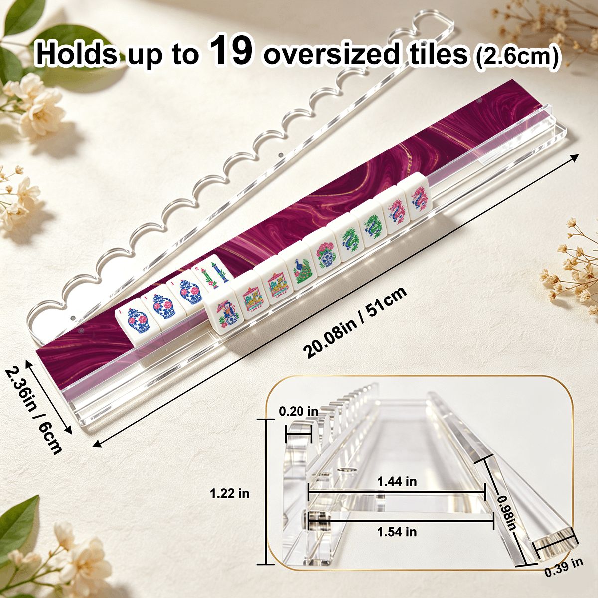 Purple Haze Extended Mahjong Rack Set of 4 Scalloped Magnetic Tile Pusher 20' - Splash Of Mahj And Color Co.