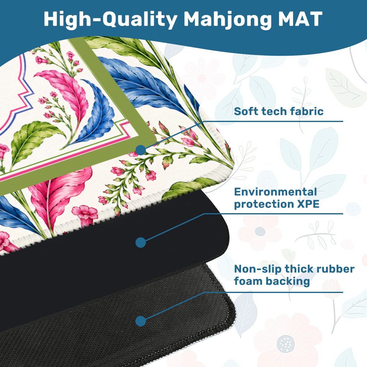Tobacco Leaf Mahjong Mat Floral Chinoiserie Mahjong Mat 33"x33"