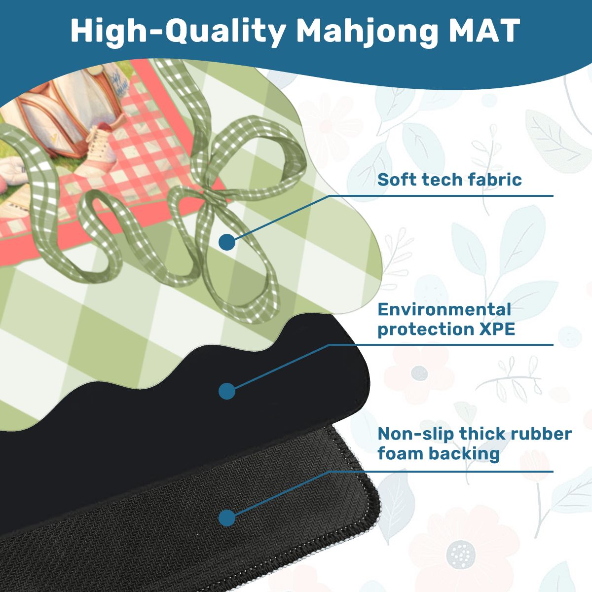 Preppy Green Gingham Countryclub Scalloped Mahjong Mat - Splash of Color Co.