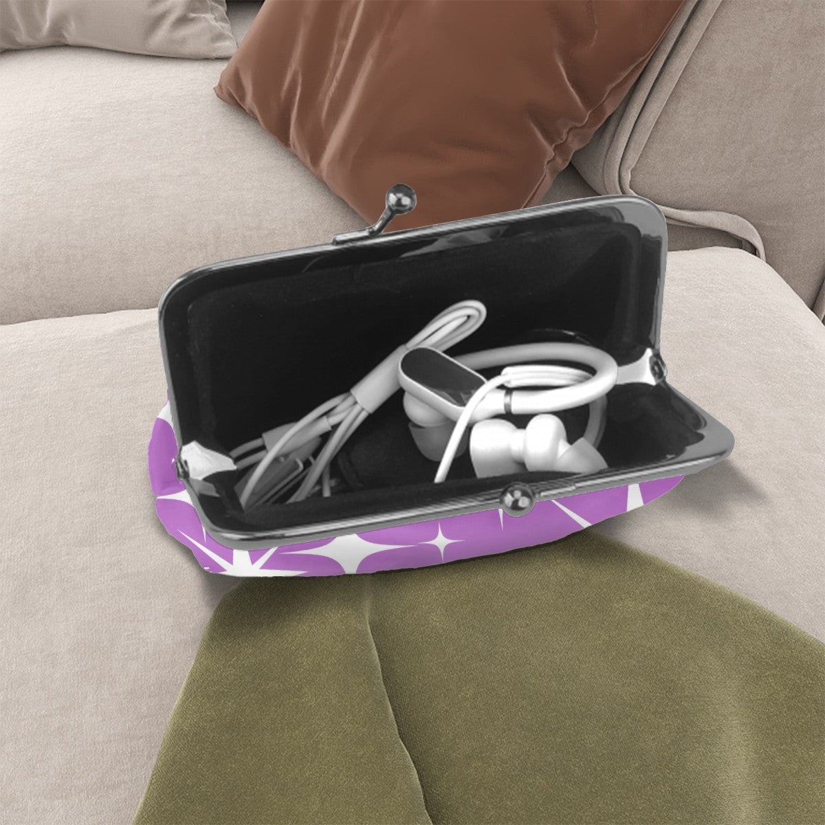 Lavender Lollipop Cosmic Vintage Women's Leather Kiss Lock Coin Purse - Splash of Color Co.