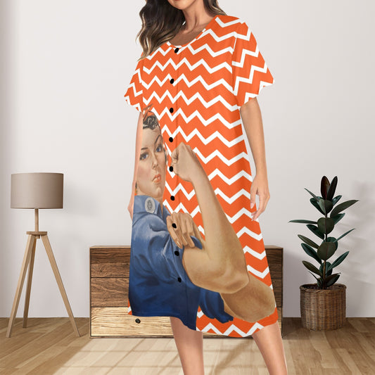 Rosie The Riveter Chevron Orange Preppy Muummu Dress