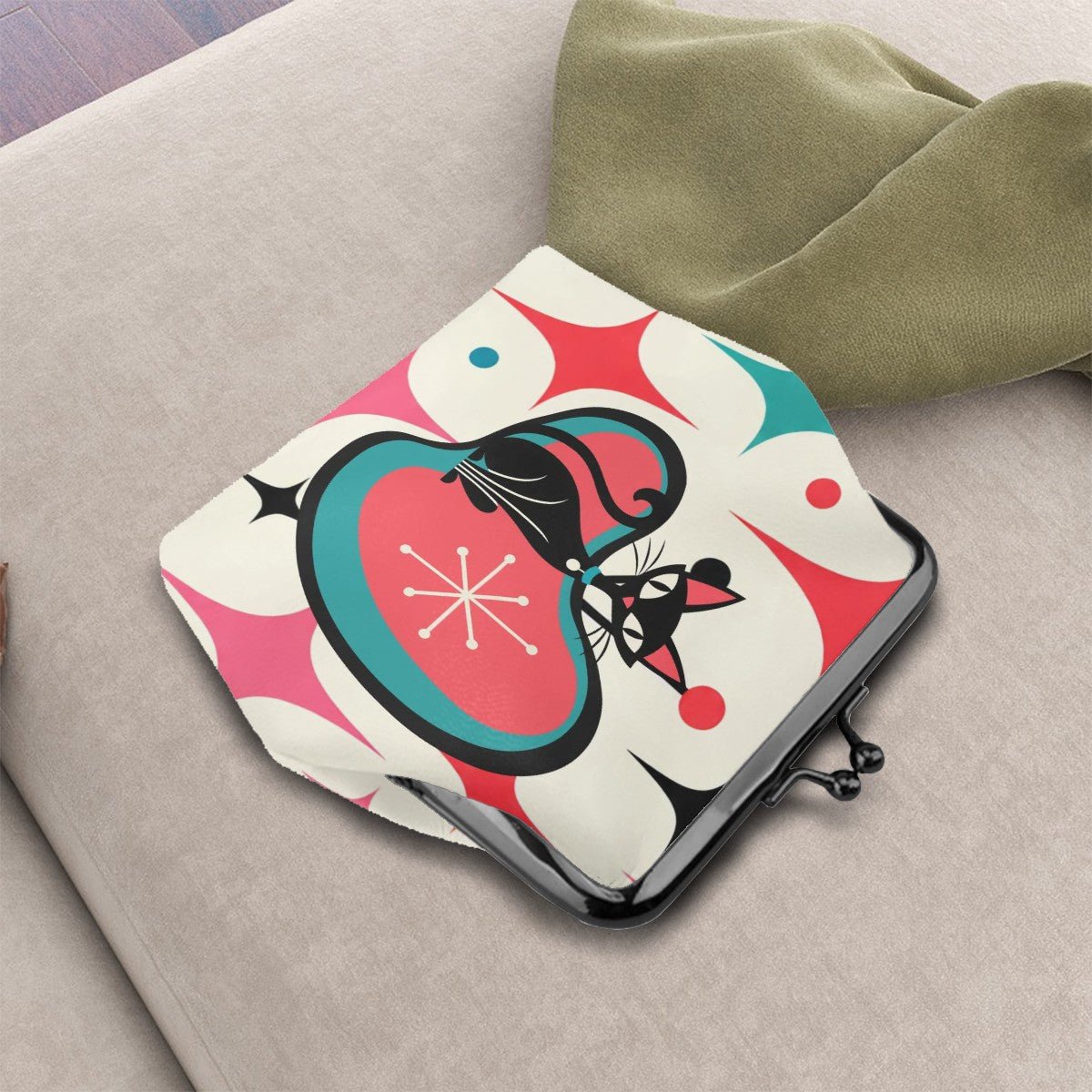The CAT'S Meow Women's Leather Kiss Lock Coin Purse - Splash Of Mahj And Color Co.