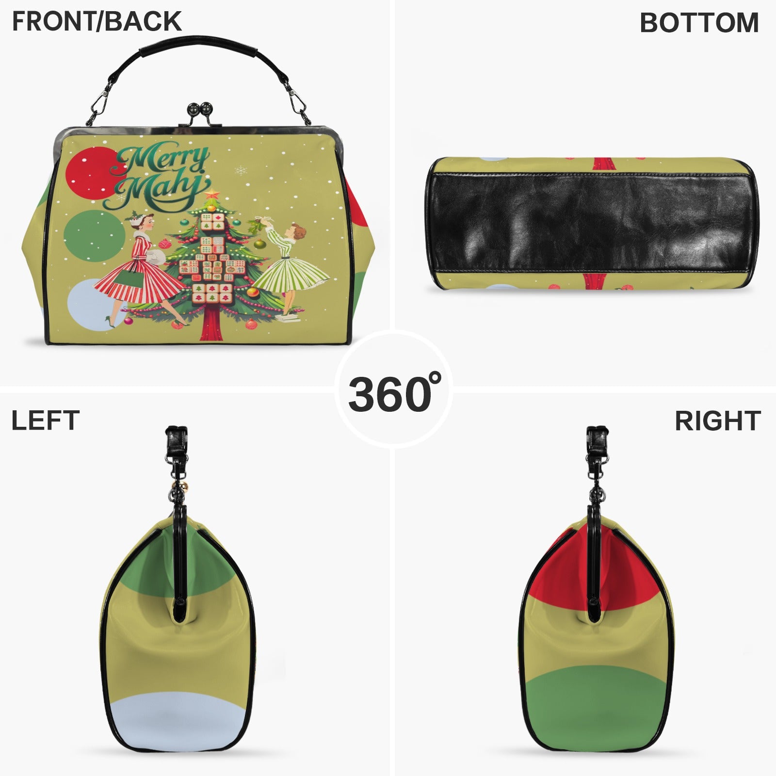 Merry Mahj Nostalgic Chrismtas Gals Kisslock Handbag-Shoulder Bag - Splash Of Mahj And Color Co.